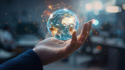 Global Connectivity: Holographic Earth in Hand - 794999587
