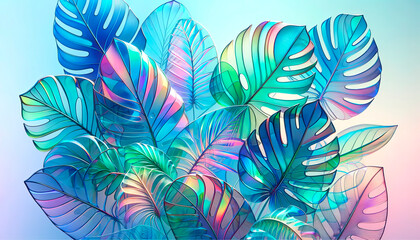 Iridescent leaf composition evoking a dreamlike quality, perfect for creative projects, reflective mood settings, and design elements with a touch of fantasy.
