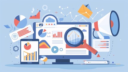 a computer screen with a magnifying glass and a phone