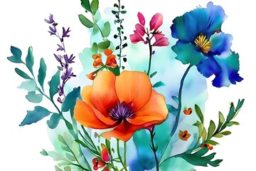 Flower frame, colorful bouquet of summer flowers in Minimal design with white background.