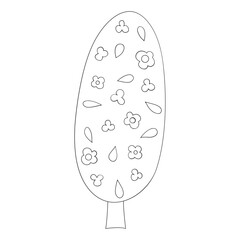 Flowering tree hand drawn vector illustration in line stroke design