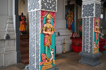 Hindu gods on the column in indian temple