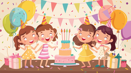 Cute little girls celebrating Birthday at home Vector