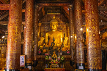 The gold Buddha statue at Wat Xiengthong in Luang Prabang, Lao PDR