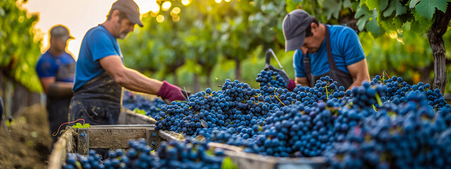 Hands-on Harvest, Vineyard Worker Picking Ripe Grapes During Autumn