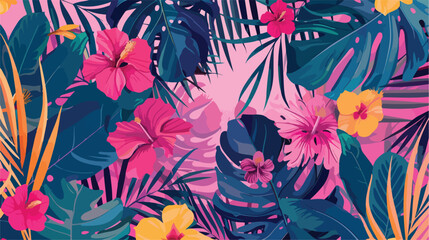 Seamless pattern with tropical leaves flower