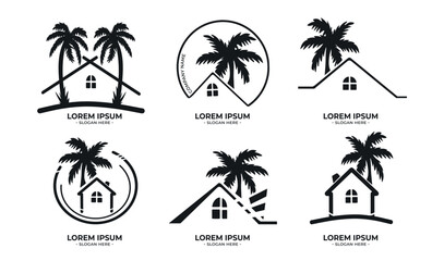 palm house logo outline. collection of logo with palm house vector sketch