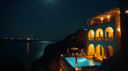 Night lights in Santorini island Greece. 