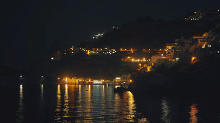 Night lights in Santorini island Greece. 