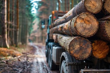 Log trailer, forestry background