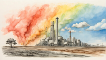 Global Warming Chronicles: Watercolor Hand Drawings Depicting Long-Term Carbon Choices and Their Effects on the Planet