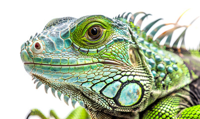 A green iguana with a blue and green head and a green head.