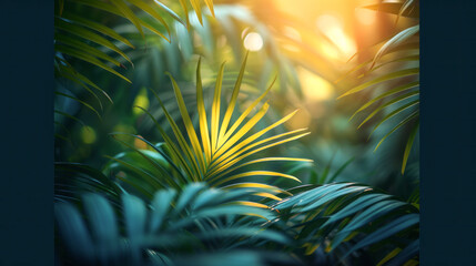 Details of delicate palm leaves in complex lighting highlighting texture and colour contrasts are perfect for creating interesting backgrounds 