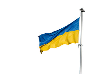 Blue-yellow Ukrainian flag flies isolated