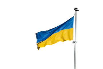Blue-yellow Ukrainian flag flies isolated