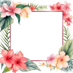 Botanical Floral Frame with Tropical Leaves and Flowers