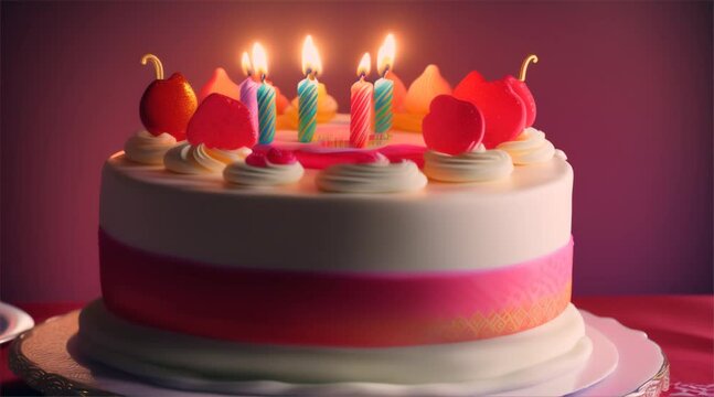 Birthday cake adorned with candles, surrounded by festive decorations and sweet treats, symbolizing joyous celebrations