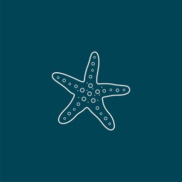 Starfish line icon blue icon isolated on blue background.