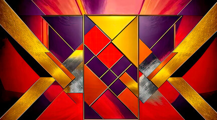 Geometric Abstract beatiful vintage background Artwork Red, Purple and Golden Tones Displayed on...