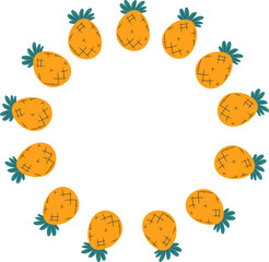 Handdrawn wreath with pineapples. Decoration element in round shape.