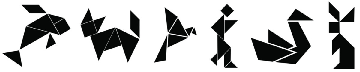 Wildlife tangram, Animal shapes silhouette icons,Tangram menagerie, Transformative tangrams puzzle set for kids,Animal kingdom tangram, Dynamic tangrams Silhouettes,Tangram safari, unique Tangrams