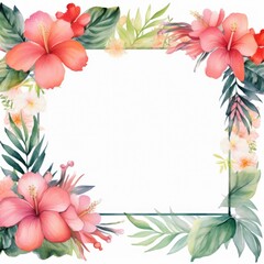 Vibrant Tropical Floral Border with Exotic Flowers and Leaves