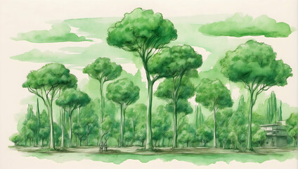 Watercolor Hand Drawing of Green Routine Revolution: Encouraging the Adoption of Eco-Friendly Practices to Combat Global Warming - Conceptual Image of Human Impact