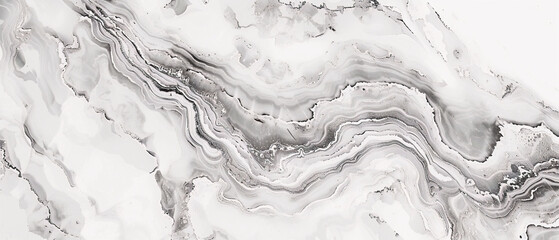 Smooth, swirling patterns of gray and white marble create an intriguing and elegant abstract texture.