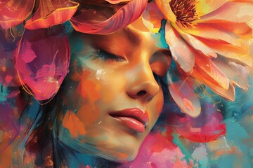 Woman Gracefully Adorned with a Vibrant Flower, Enhancing Her Beauty Generative Ai