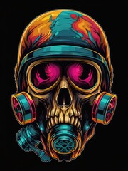 skull in steam with a gas mask, dark fantasy character