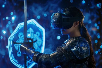 Digital knights in a virtual reality combat against phishing scams shields and swords at the ready