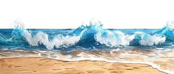 Realistic Image of a sandy beach seascape on a white background, Realistic. - obrazy, fototapety, plakaty
