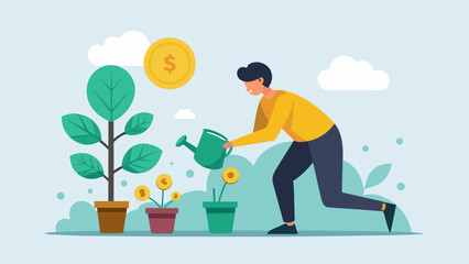An illustration of a person planting a money tree with the caption Invest in assets that grow with inflation.