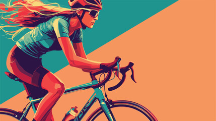 Naklejka premium Female cyclist with bicycle on color background Vector