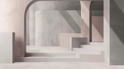 Minimal 3d render architecture concrete geometry