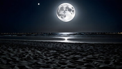 beautiful full moon over the sea AI generated