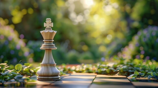 White king chess in nature background,  International Chess Day