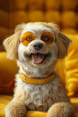 Аashion cool cute dog with glasses, 3D render, illustration