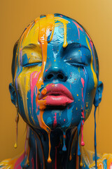 Colorful Dripping Paint from face 3d, 3D creative, illustration