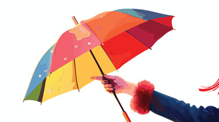 Female hand with stylish umbrella on white background