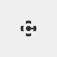 C letter initial logo mixed with plus mark or medical cross icon - black and white