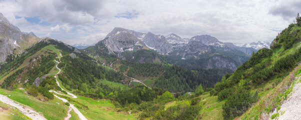 Mountain valley with tracks near Jenner mount in Berchtesgaden National Park