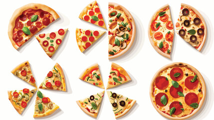 Slices of different tasty pizzas isolated on white 