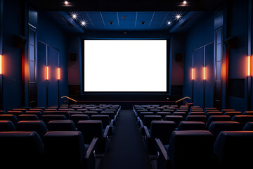 
cinema hall with empty blank screen. png object isolated with transparent background, mockup, design, template, layout,