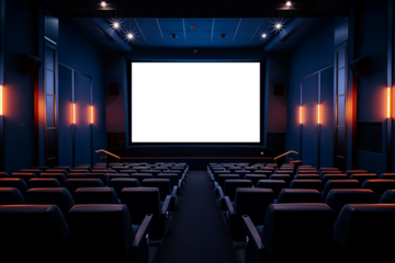 
cinema hall with empty blank screen. png object isolated with transparent background, mockup, design, template, layout,