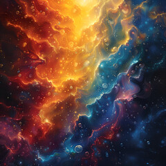 Fototapeta premium a cosmic marbling of fiery golds, deep reds, and vivid blues
