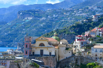 View of a town on the Amalfi coast in Italy