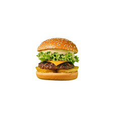 
burger, hamburger or cheeseburger. png object isolated on transparent background, mockup, design, template, layout, sticker