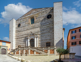 Façade of the basilica of San Domenico in the center of the historic city of perugia in Umbria, Italy.