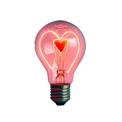 glowing light bulb with a heart inside. png object isolated on transparent background, mockup, design, template, layout, sticker